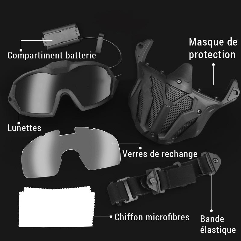 Masque Intégral Airsoft Plus Casque, Lunettes Amovibles Sports De